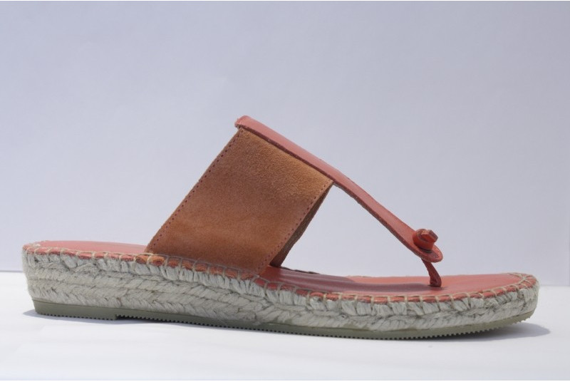 Espadrille tong en cuir