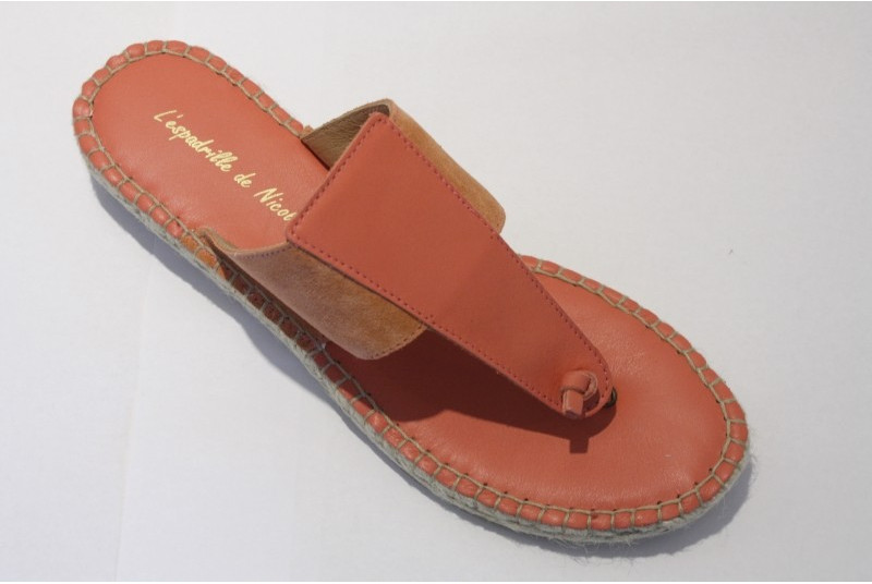 Espadrille tong en cuir