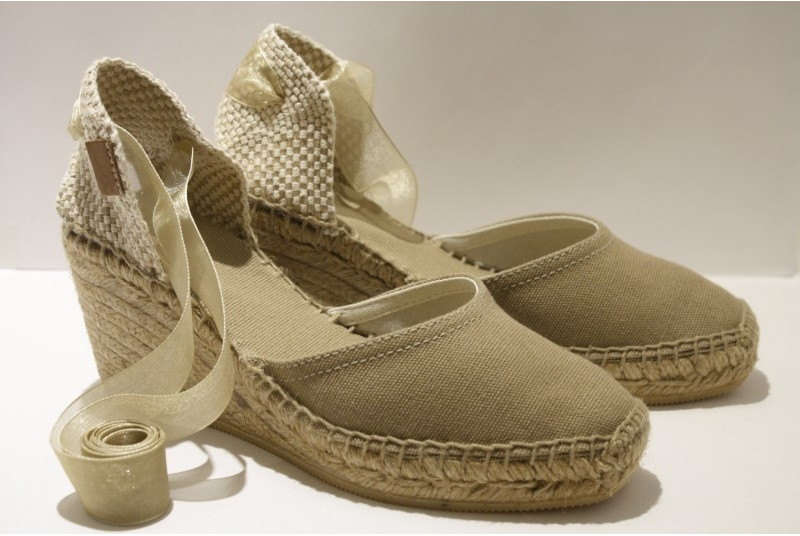 Espadrille compensée à lacet organza