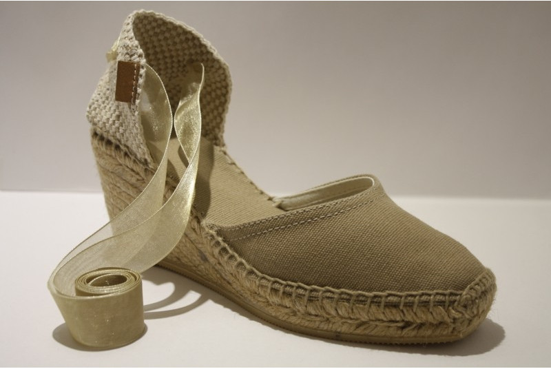 Espadrille compensée à lacet organza