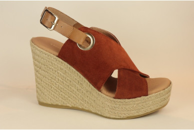 Espadrille compensée cuir avec détail œillet