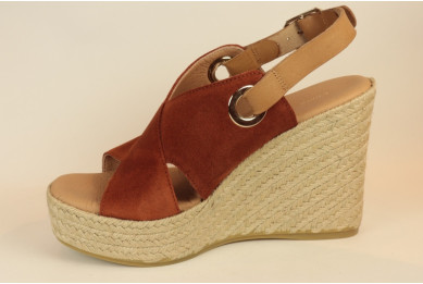 Espadrille compensée cuir avec détail œillet