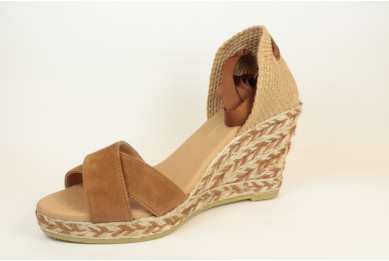 Espadrille avec bride croisée et talon tressé coloré