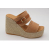 Espadrille mule compensée coton délavé camel