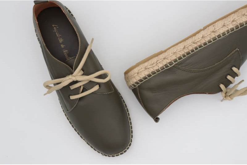 Espadrille homme derbies en cuir kaki