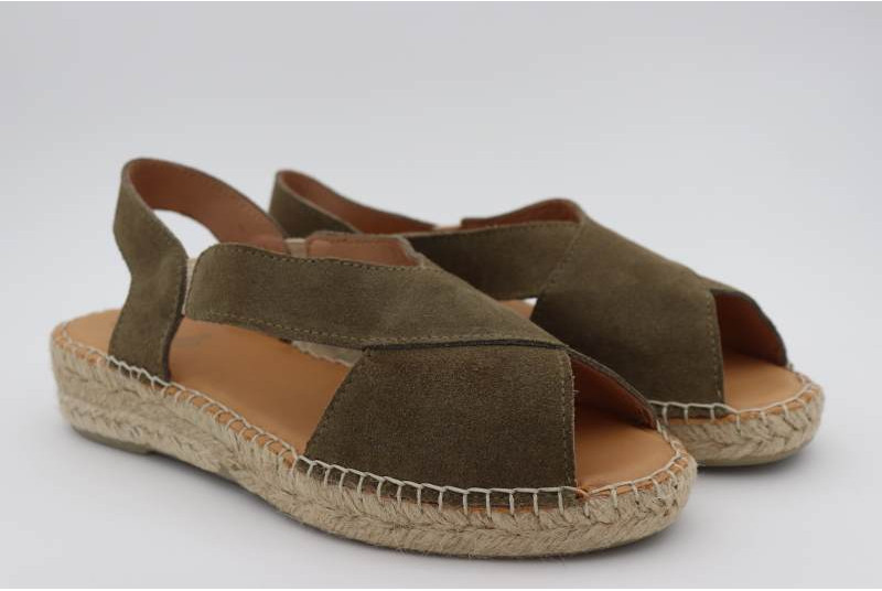 Espadrille sandale plate en daim kaki