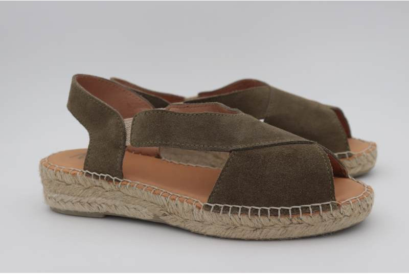 Espadrille sandale plate en daim kaki