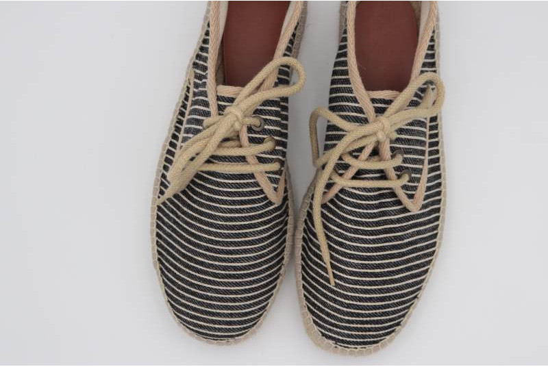 Espadrille homme derby rayée noir et lin naturel