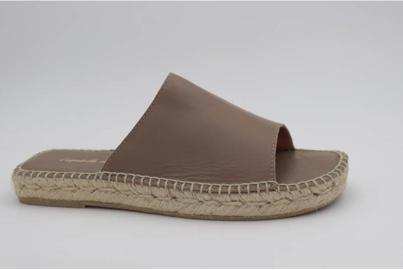 Espadrille mule ouverte cuir taupe