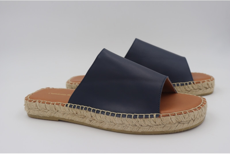 Espadrille mule ouverte cuir bleu