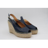 Espadrille compensée Escarpin Cathy cuir bleu marine