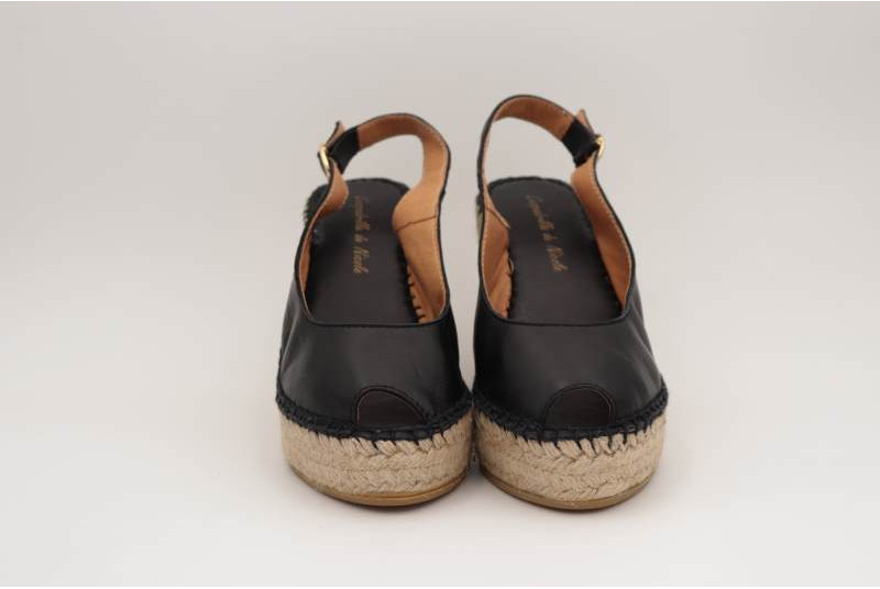 Espadrille compensée Escarpin Cathy cuir noir