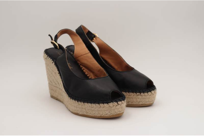 Espadrille compensée Escarpin Cathy cuir noir