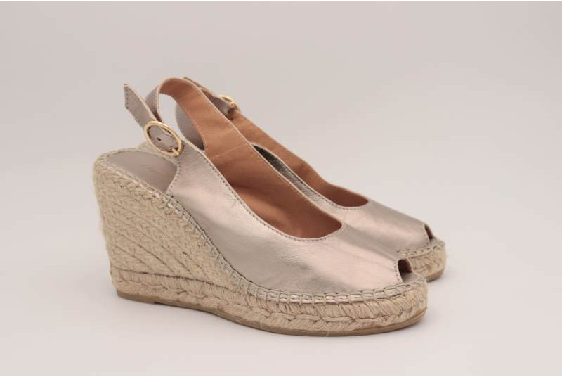 Espadrille compensée Escarpin Cathy cuir platine