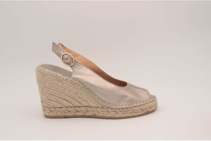 Espadrille compensée Escarpin Cathy cuir platine