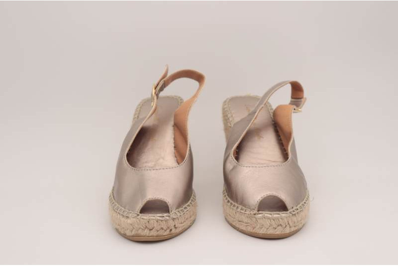 Espadrille compensée Escarpin Cathy cuir platine