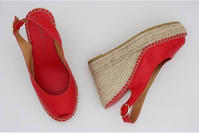 Espadrille compensée Escarpin Cathy cuir rouge