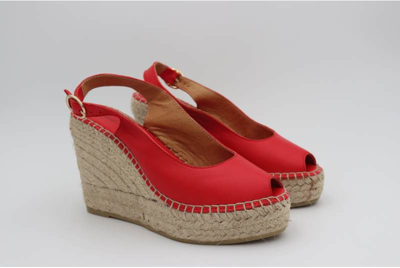 Espadrille compensée Escarpin Cathy cuir rouge