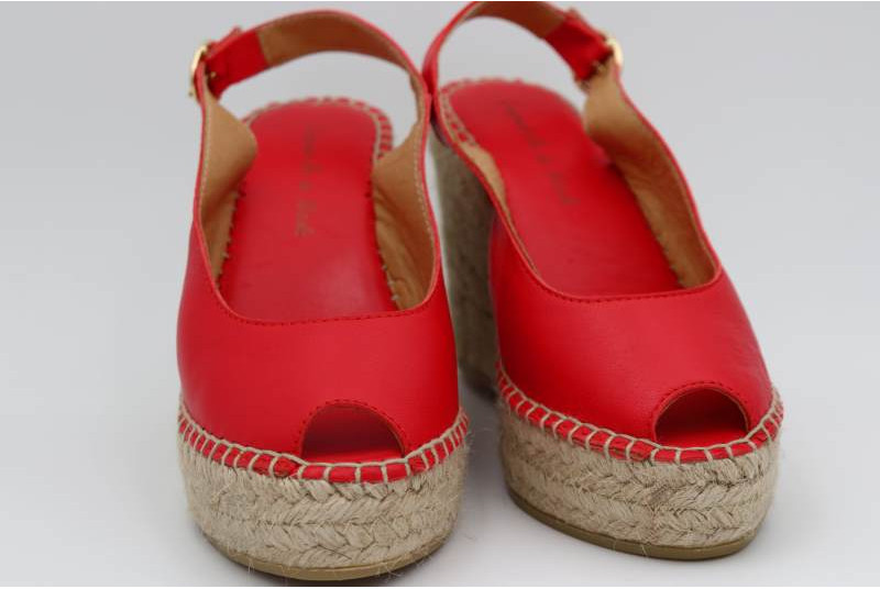 Espadrille compensée Escarpin Cathy cuir rouge