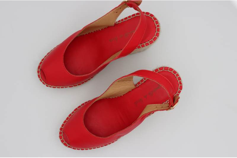 Espadrille compensée Escarpin Cathy cuir rouge