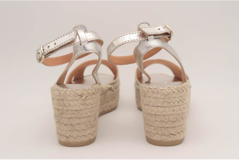 Espadrille compensée plateforme en cuir naturel argent