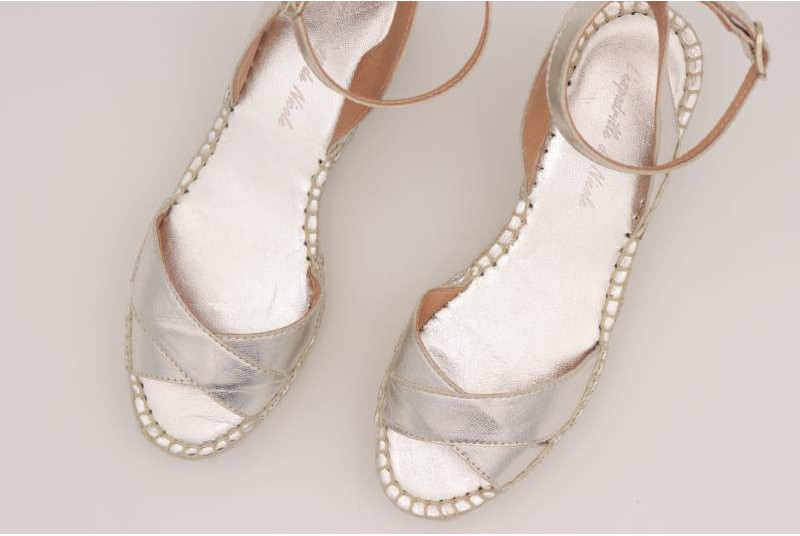 Espadrille compensée plateforme en cuir naturel argent