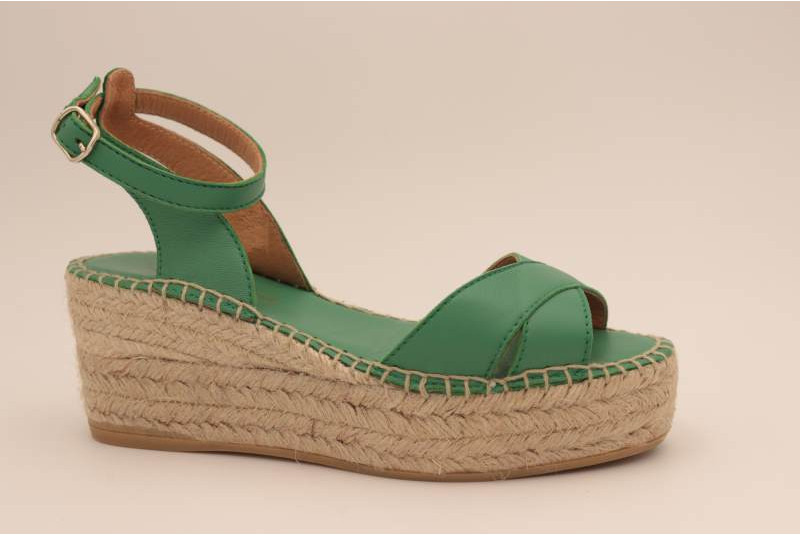 Espadrille compensée plateforme en cuir naturel vert