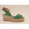 Espadrille compensée plateforme en cuir naturel vert